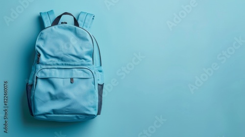 Blue Backpack Standing on natural Background