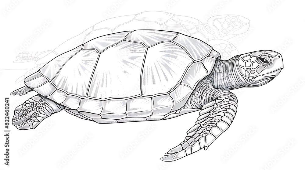 Fototapeta premium turtle, outline, reptile, underwater, wildlife, drawing, illustration, isolated, ocean, tortoise, animal, vector, sea, aquatic, graphic, shell, art, cartoon, white, wild, black, cute, design, nature, 