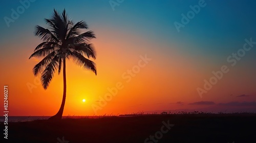 Majestic Palm Tree Dancing in Sunset Glow © pvl0707