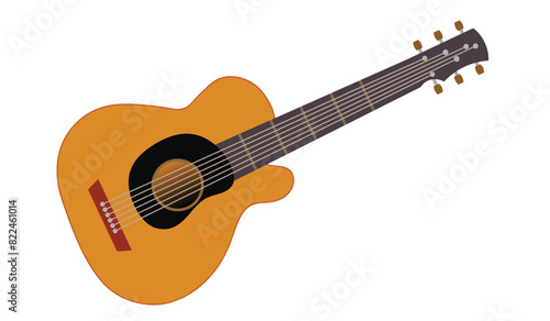 Acoustic wooden guitar with six strings