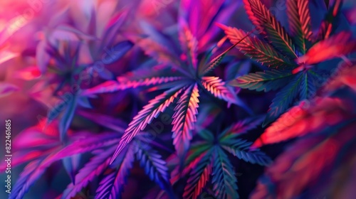 abstract colorful cannabis leaves, holographic colors, high resolution, professional photograph, © Khalif