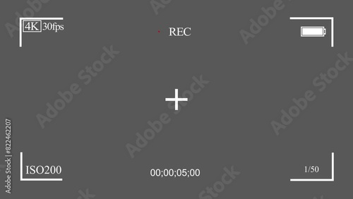 illustrated frame of a video camera screen in 4k resolution on a white background. photo