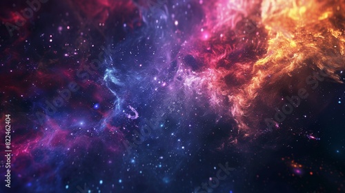 Fiery Cosmic Nebula with Star Clusters.