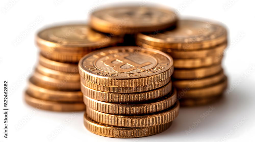 Stacked Golden Coins with Digitally Rendered Shine and Shadow Stacked Golden Coins with Digitally Rendered Shine and Shadow