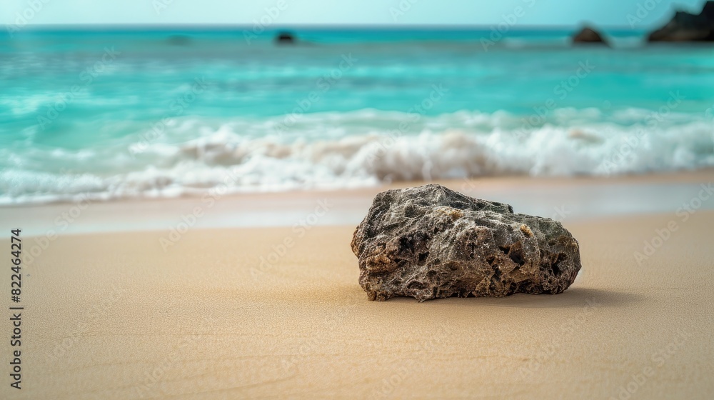 Solitary Sentinel: Rock Perched on Sandy Shore Solitary Sentinel: Rock Perched on Sandy Shore