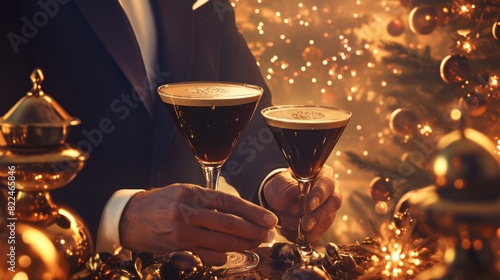 Festive New Year's Eve Party with Espresso Martinis and Elegant Decor © spyrakot