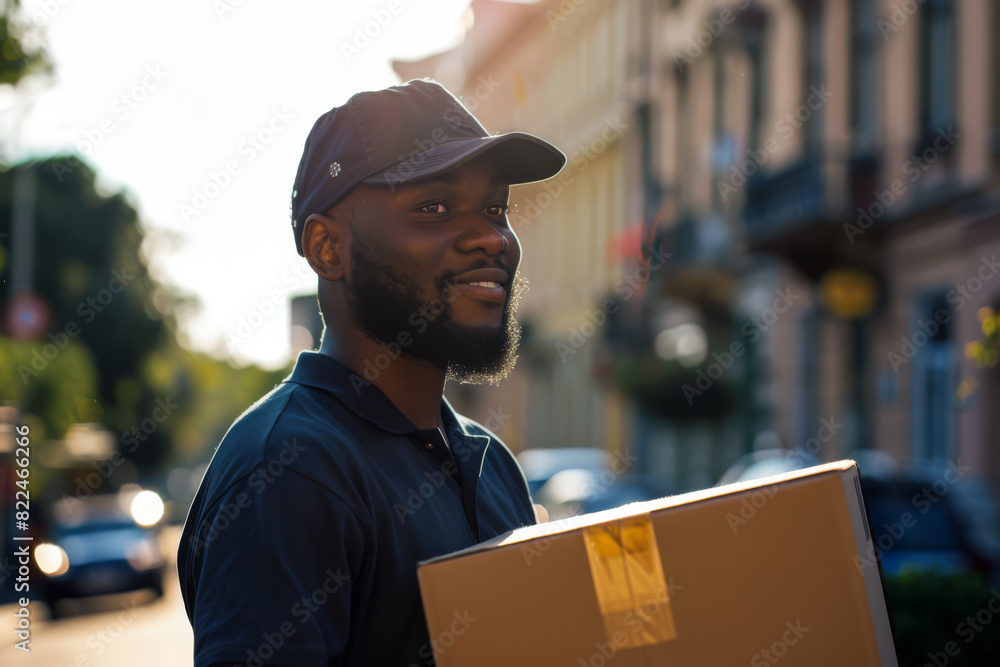 African American Delivery Man in Action African American Delivery Man in Action