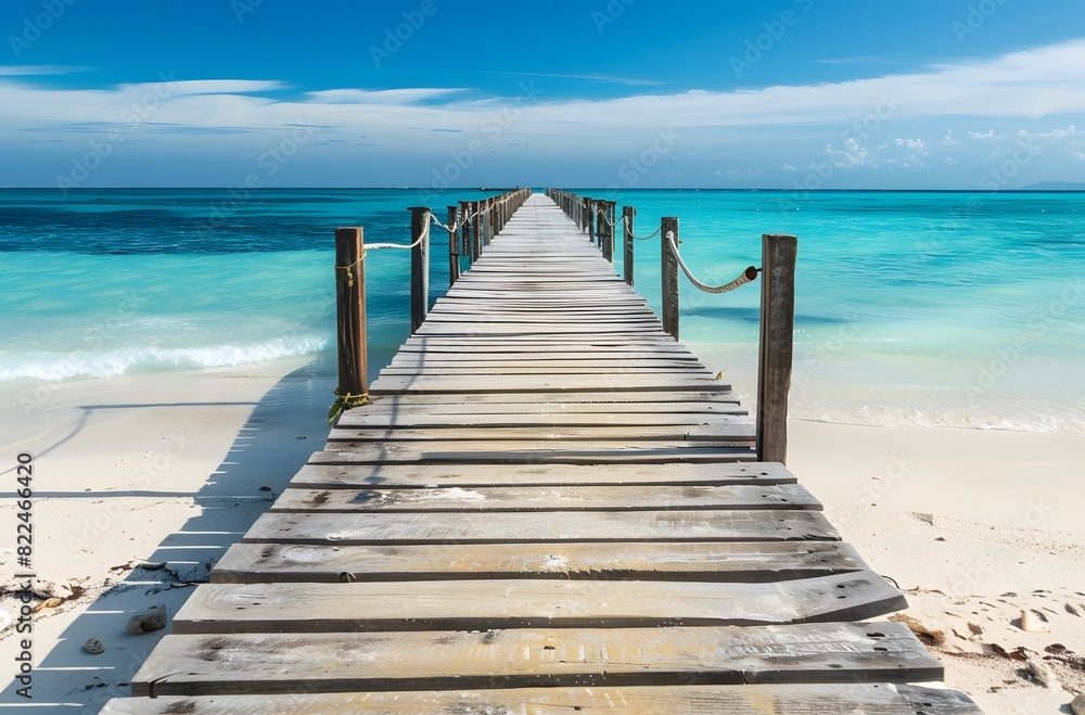 Wooden Pier on White Sand Beach and Turquoise Sea Wooden Pier on White Sand Beach and Turquoise Sea