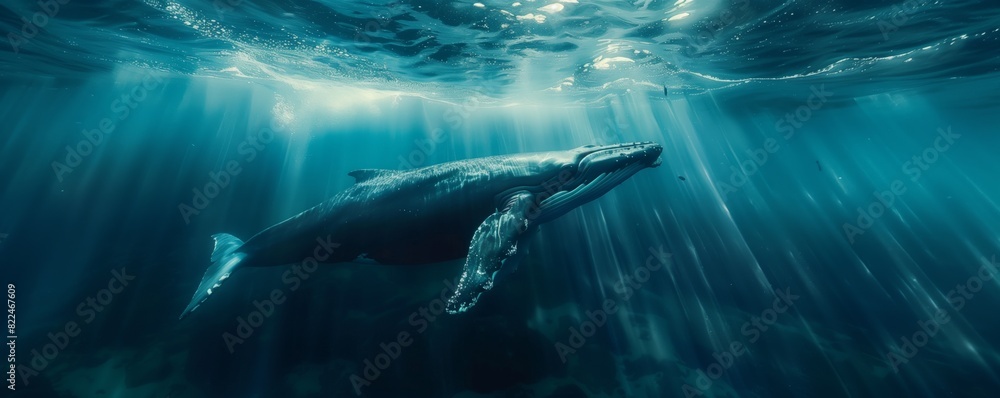 Fototapeta premium A humpback whale gracefully swimming below the waters surface