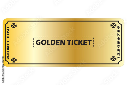 Three-dimensional golden ticket with stars and the inscription "Admit one". Vector illustration design eps 10