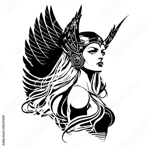 Majestic Vector Art of Valkyrie Silhouette: Channel Courage, Strength, and Warrior Spirit into Your Space