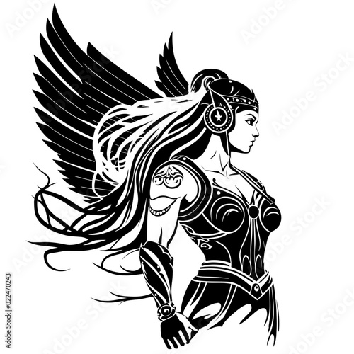 Majestic Vector Art of Valkyrie Silhouette: Channel Courage, Strength, and Warrior Spirit into Your Space