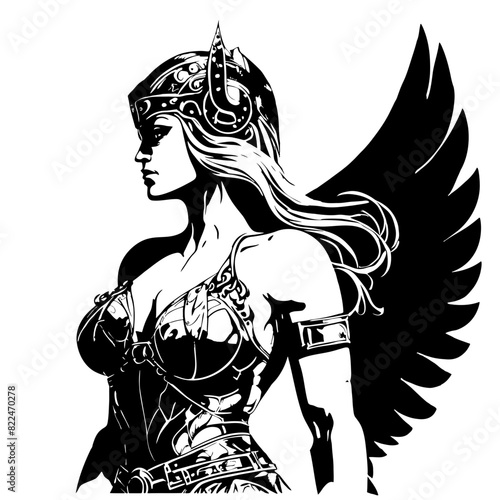Majestic Vector Art of Valkyrie Silhouette: Channel Courage, Strength, and Warrior Spirit into Your Space