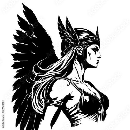 Majestic Vector Art of Valkyrie Silhouette: Channel Courage, Strength, and Warrior Spirit into Your Space