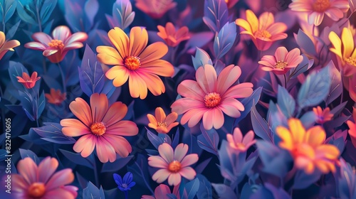 Colorful field of flowers with a blue sky in the background