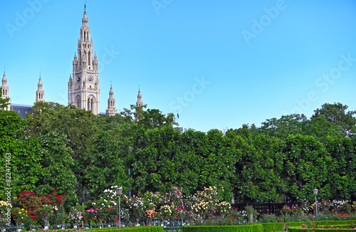 Volksgarten and Rathaus tower in the background,Vienna,Austria