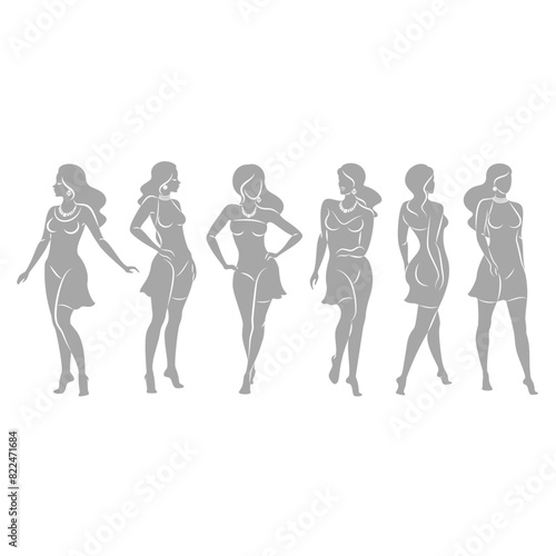 Collection. Silhouette of a woman in style. The girl is slim and beautiful. Lady suitable for decor  posters  stickers  logo. Vector illustration set