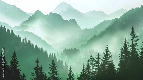 Scenery with a background of blue  foggy woodland trees