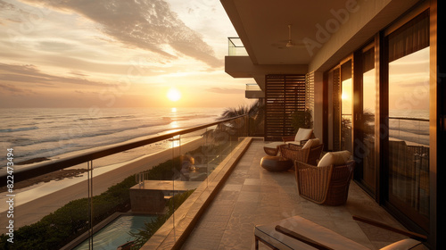 Wallpaper Mural A beautiful beach house with a balcony overlooking the ocean Torontodigital.ca