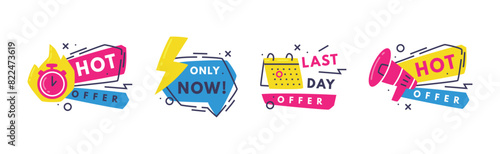 Hot Sale Countdown Badges with Last Offer and Chance Promo Sticker Vector Set