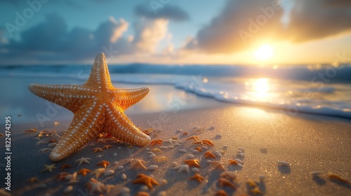 starfish on the sand beach with copy space © NOMI