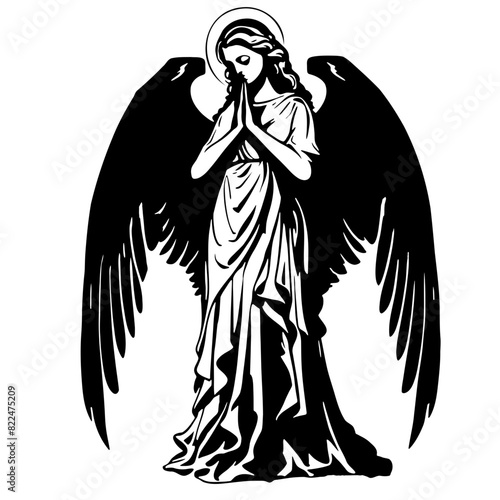 Ethereal Vector Art of Female Archangel Silhouette: Invite Divine Protection, Guidance, and Serenity into Your Space