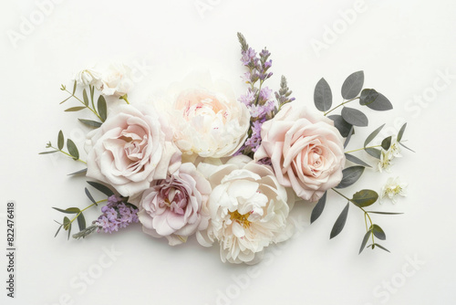 Small bouquet with vintage-inspired flowers on white background