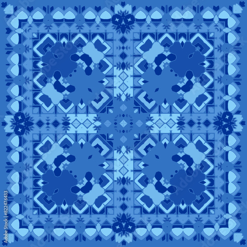 Watercolor blue damask hand drawn