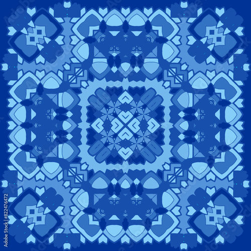 Watercolor blue damask hand drawn