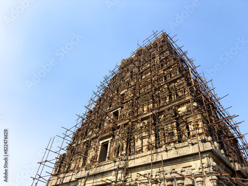 Tower of Gingee Venkataramana Temple in the Gingee Fort complex, Villupuram district, Tamil Nadu, India.