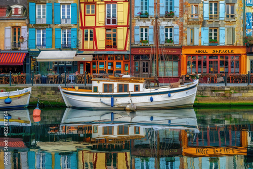 Picturesque boats and colorful buildings in the charming harbor of Honfleur © Veniamin Kraskov
