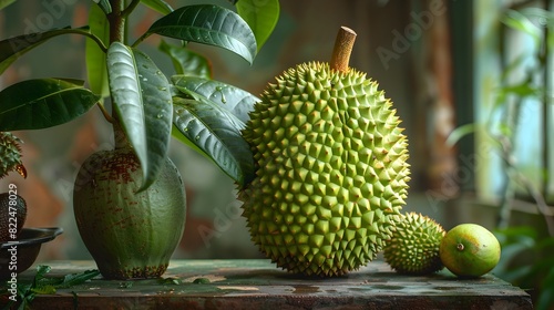 A Moody Dramatic Portrait of a Durian Fruit A Striking Showcase of Exotic Vegetation