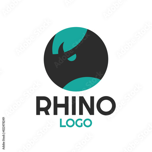 Abstract Rhino Logo Design Template, circle rhino head modern logo.