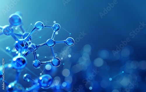Blue glowing molecular structure in a deep blue background.
