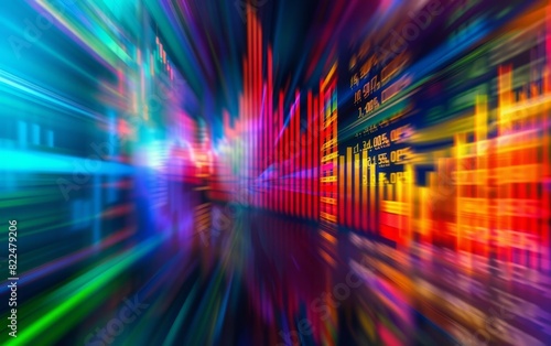 Colorful blurred financial chart screen displaying dynamic market data. © Mark