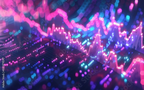 Colorful digital stock market graph with glowing neon lights.
