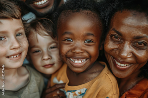 Close-up of a multicultural family smiling together