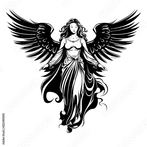 Graceful Vector Art of a Female Archangel Silhouette: Embrace Divine Feminine Energy and Empowerment in Your Sacred Space
