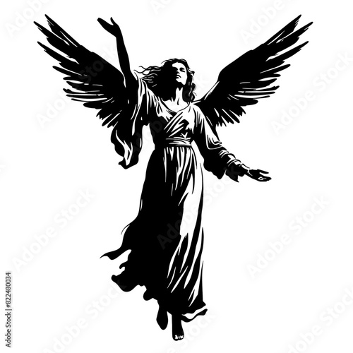 Graceful Vector Art of a Female Archangel Silhouette: Embrace Divine Feminine Energy and Empowerment in Your Sacred Space
