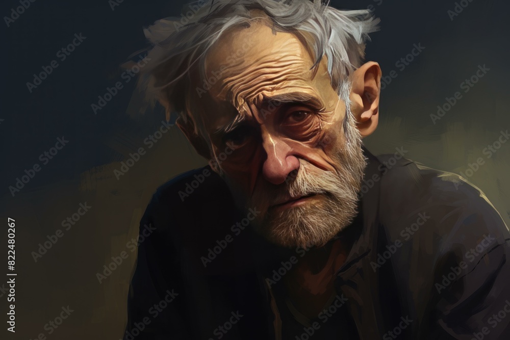 Artistic digital painting of an elderly man with a contemplative expression Artistic digital painting of an elderly man with a contemplative expression