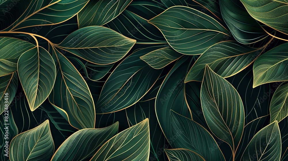 custom made wallpaper toronto digitalGreen and Gold Leaf Pattern on Black Background
