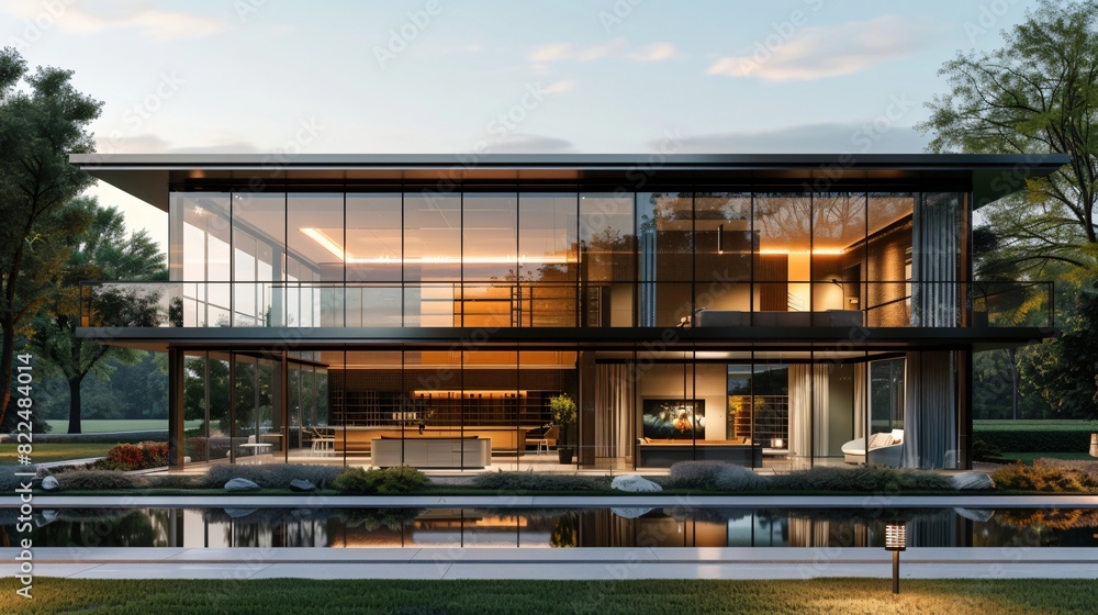 Fototapeta premium Modern Glass House, Contemporary luxury Home Exterior