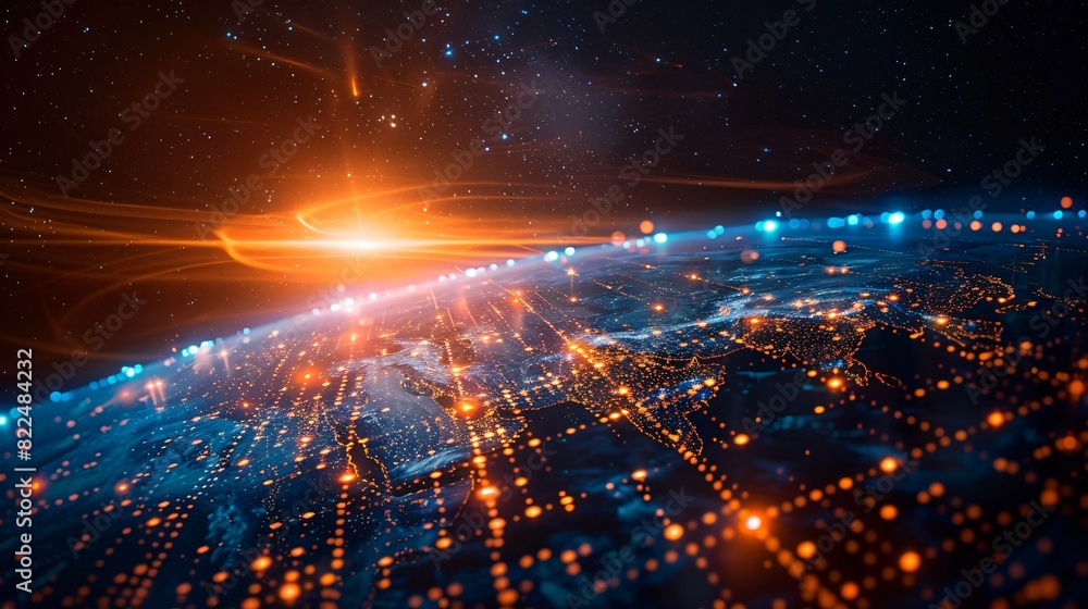 Obraz premium Technology Concept Network Connections Encircling the Earth's Surface