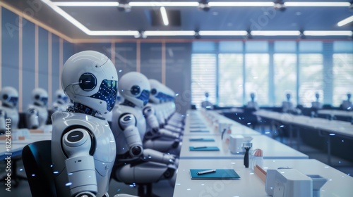 Wallpaper Mural A group of robots are sitting at desks in a room Torontodigital.ca