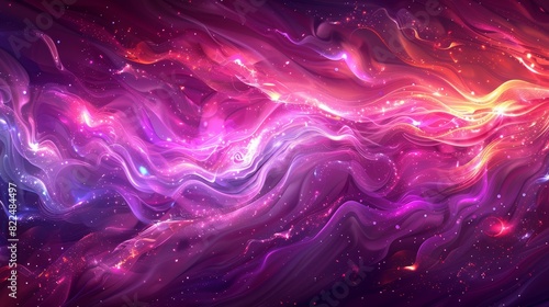  A black background adorned with white stars; at its heart, a pink and purple swirl, surrounded by stars, while the central area transitioned to a blend of purple and pink abstract