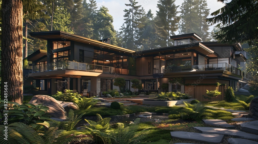 Obraz premium Modern Glass House, Contemporary luxury Home Exterior