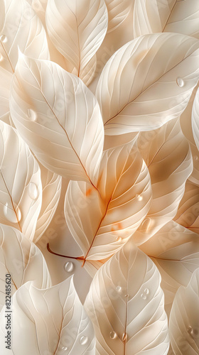 Close up of a leafy plant with a white and gold color scheme.Soft and serene composition.
