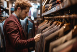 A man is looking at clothes in a store