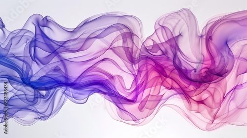  A blue-purple smoke swirls against a white backdrop Top of the smoke reflects light, while its base is pink and blue