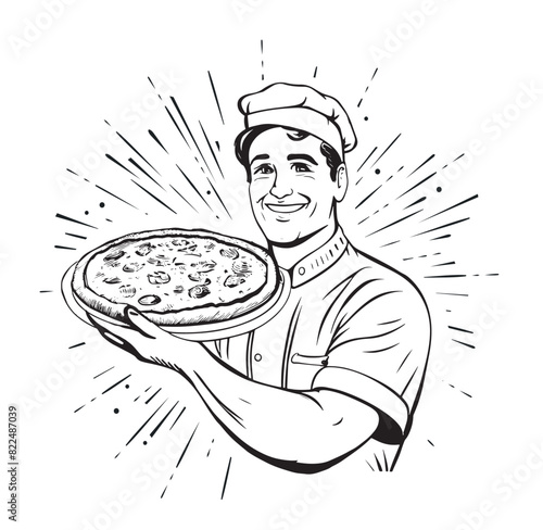 Italian chef with a pizza.